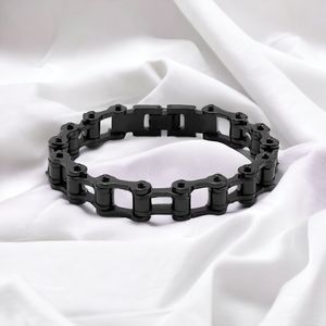 NEW Stainless Steel Black Bike Chain Bracelet W/ Snap Lock Closure